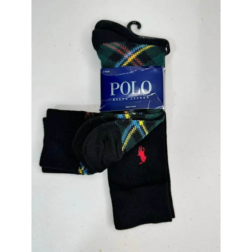 VTG Polo Ralph Lauren 2-Pack Plaid Slack Dress Socks Men Size 10-13 Cotton Blend
